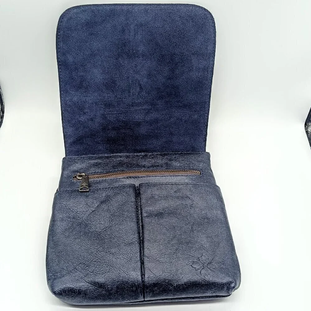 Patricia Nash Toscano Navy Blue Ivory Embroidered Leather Bag